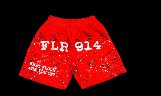 FIRE RED SPLATTER SHORTS